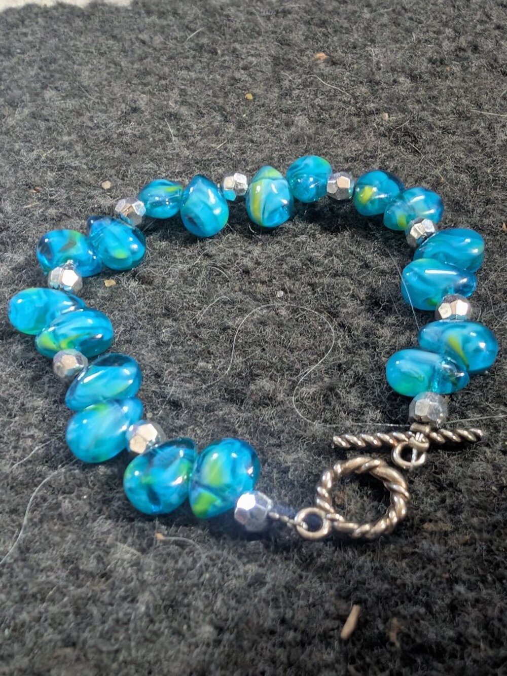 Blue Glass Bead Toggle Clasp Bracelet